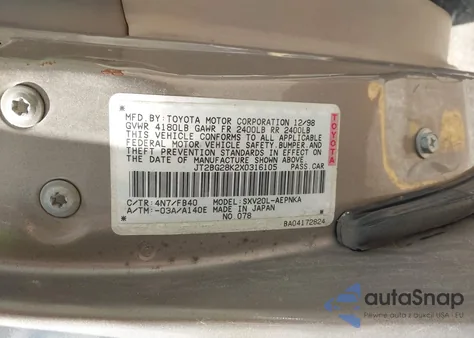 1999 Toyota Camry Le from USA, damaged, VIN JT2BG28K2X0316105